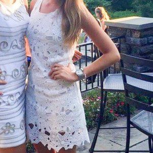 White Lace Crochet Overlay Summer Dress